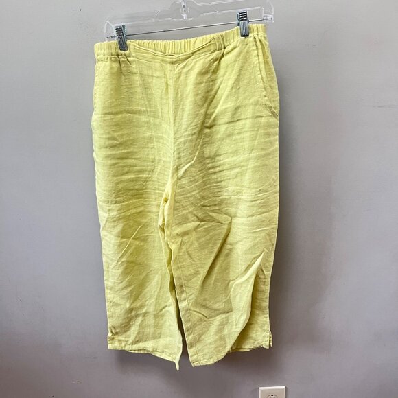 Flax Womens 100% Linen Yellow Cropped Pants Size Small Elastic Waist - Picture 1 of 4